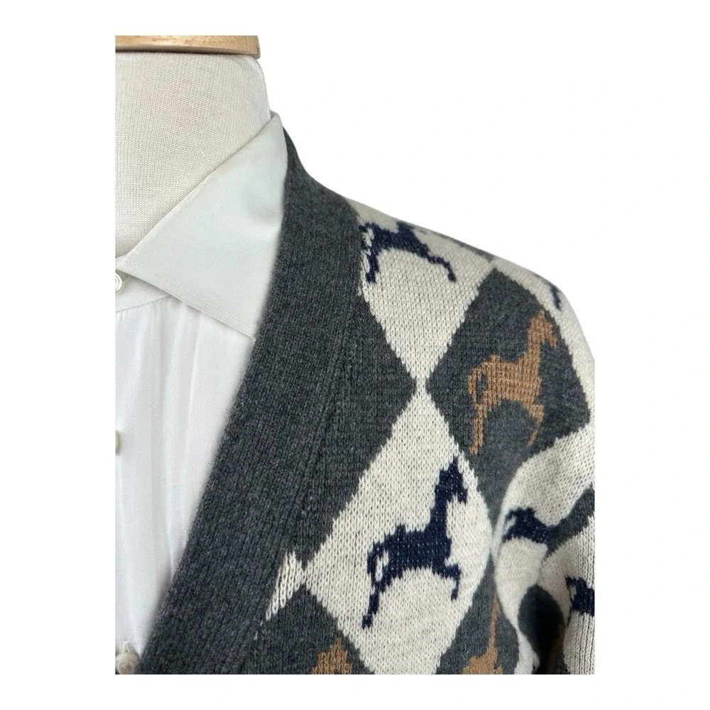 GUCCI Argyle Wool Equestrian AOP Pearl Button Cardigan Size Men's Large